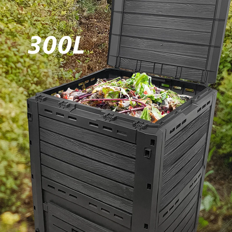 Composteur de jardin 300L Qualité Supérieure pour Jardin Déchets Imitation Style bois noir
