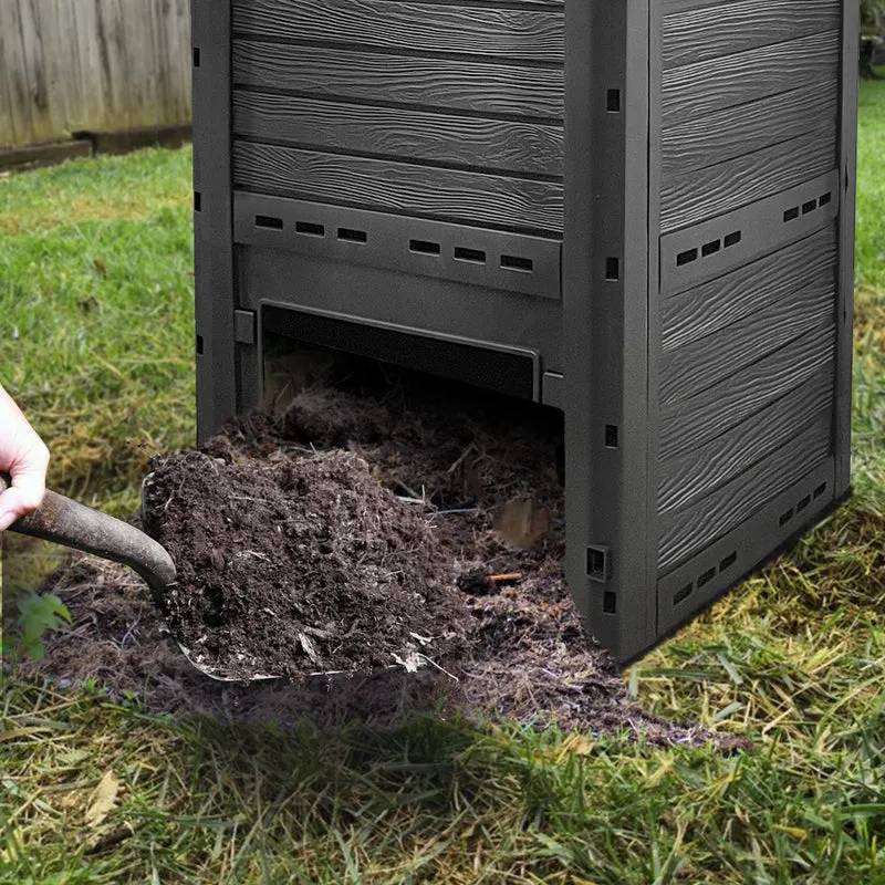 Composteur de jardin 300L Qualité Supérieure pour Jardin Déchets Imitation Style bois noir