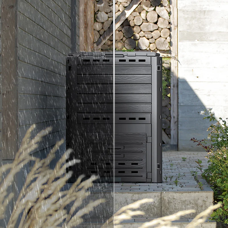 Composteur de jardin 300L Qualité Supérieure pour Jardin Déchets Imitation Style bois noir