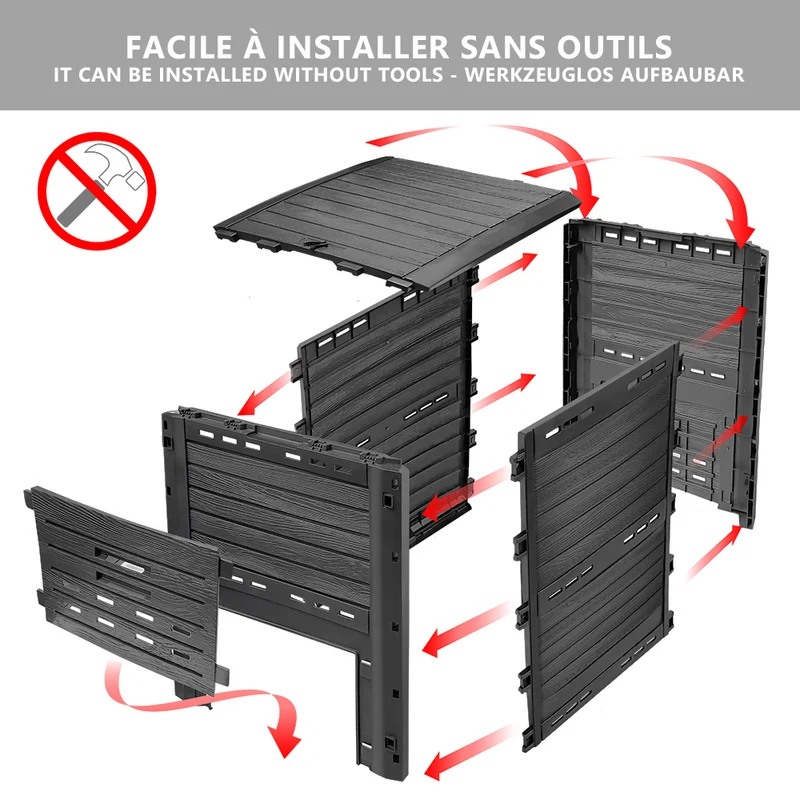 Composteur de jardin 300L Qualité Supérieure pour Jardin Déchets Imitation Style bois noir