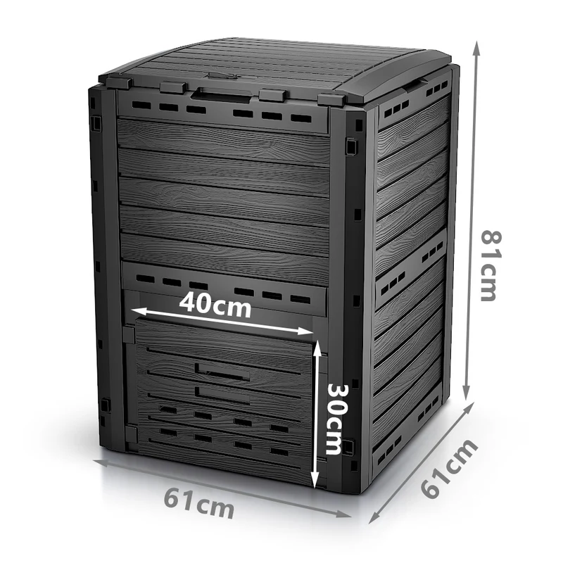 Composteur de jardin 300L Qualité Supérieure pour Jardin Déchets Imitation Style bois noir