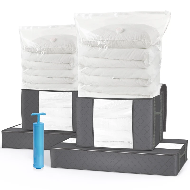 Lot de 9 sac de rangement sous vide Non Tisse XXL gris