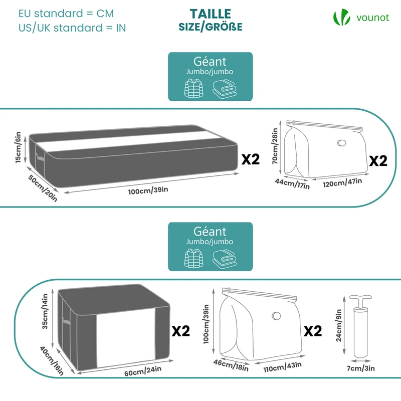 Lot de 9 sac de rangement sous vide Non Tisse XXL gris