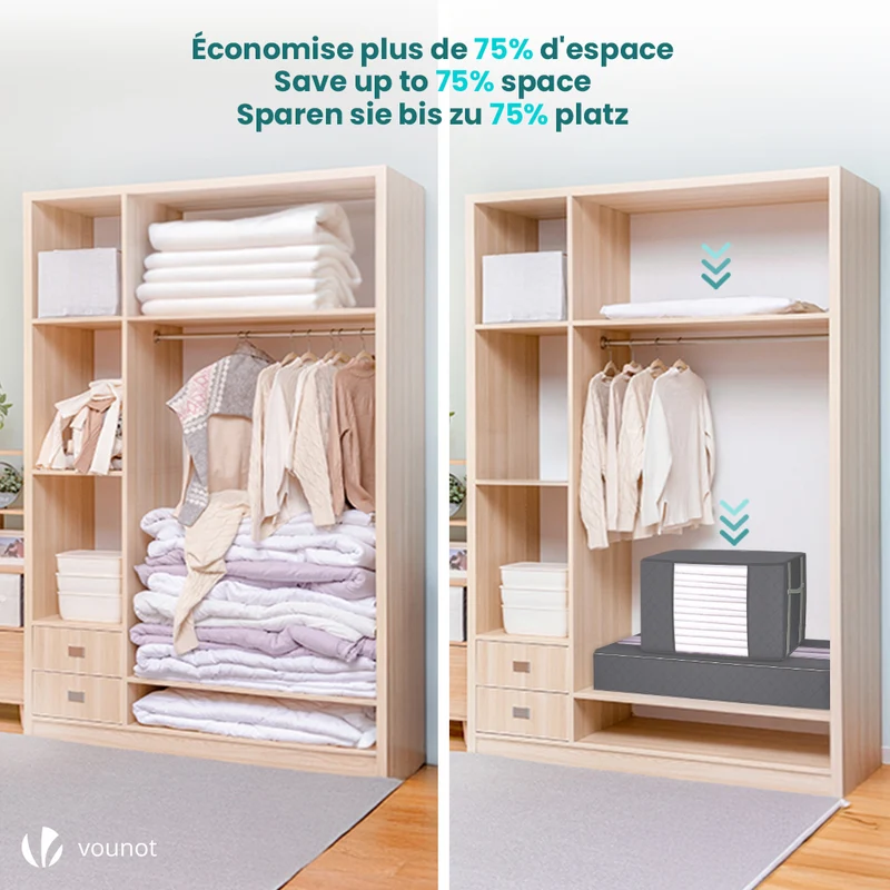 Lot de 9 sac de rangement sous vide Non Tisse XXL gris