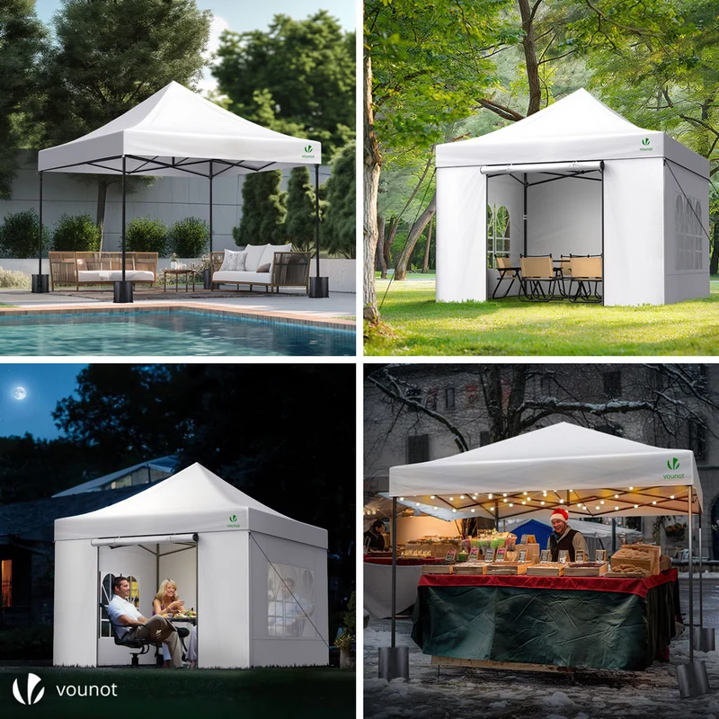 Tonnelle de jardin renforcée 3x3m pliable avec 4 parois et sac de transport a roulette blanche