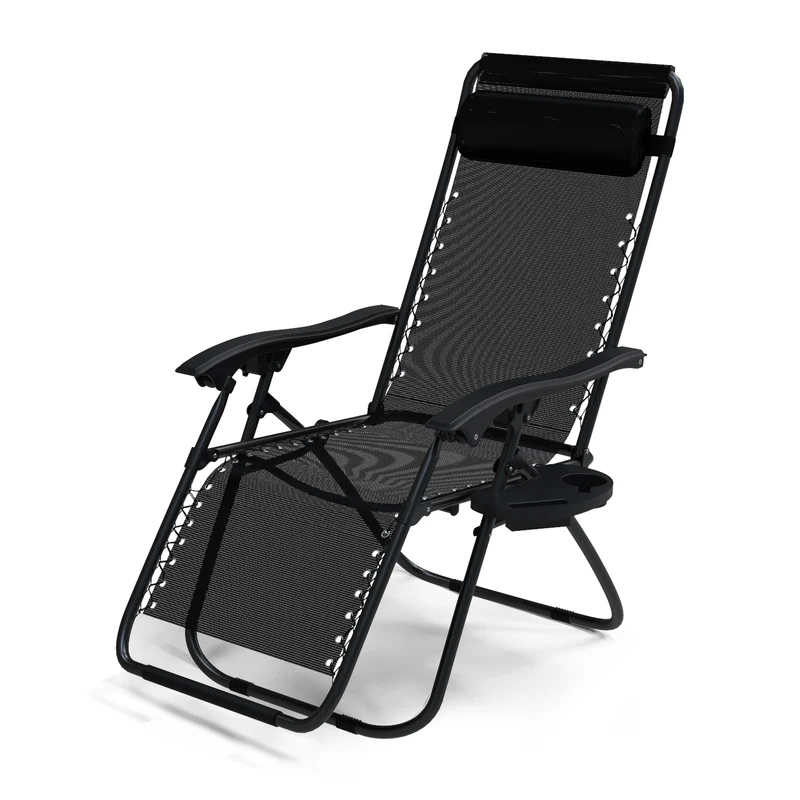 Chaise Longue inclinable en textilene avec porte gobelet et portable Noir