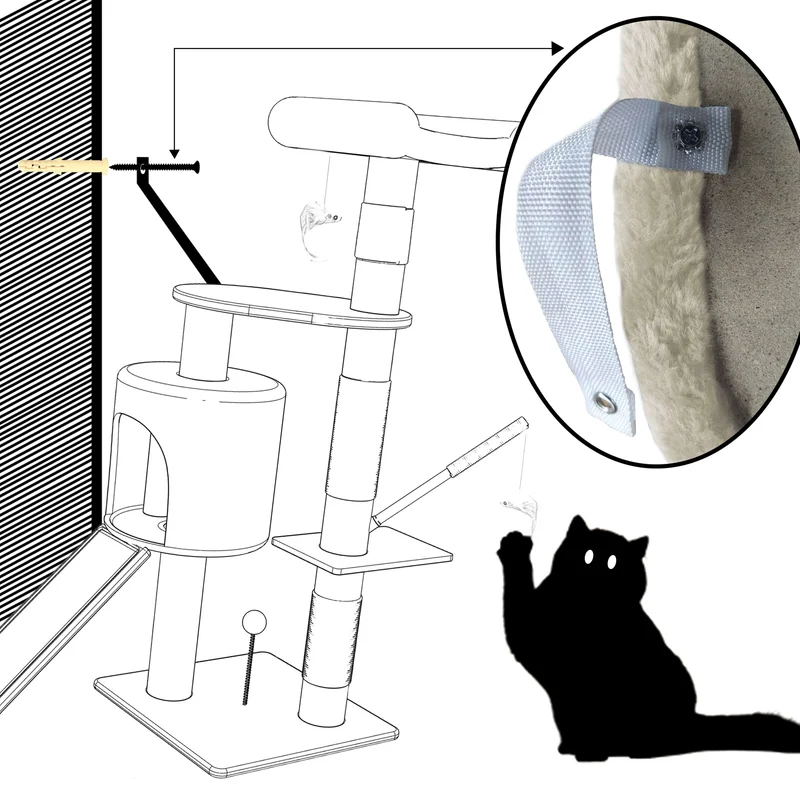 Arbre à Chat 112cm avec Griffoir Plateforme Niche L Beige