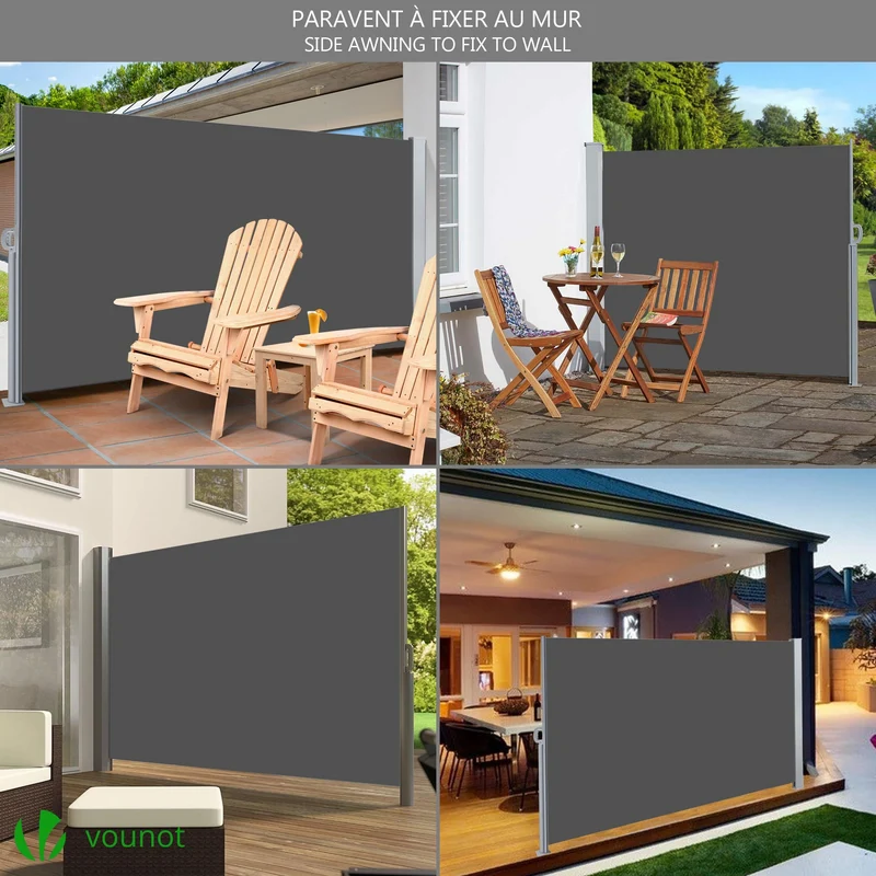Paravent retractable avec housse de protection 140x300cm Gris