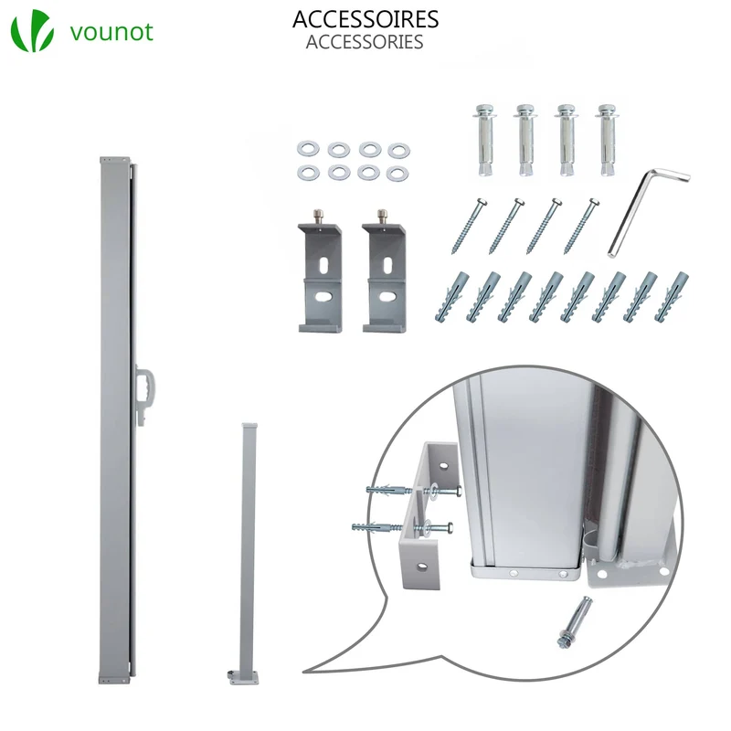 Paravent retractable avec housse de protection 140x300cm Gris