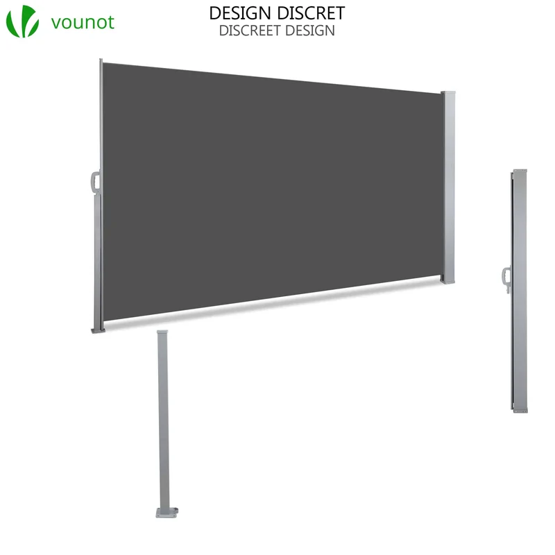 Paravent retractable avec housse de protection 140x300cm Gris
