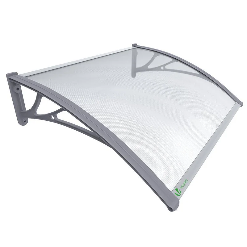 Auvent de porte marquise 120x80 cm transparent en Polycarbonate anti UV Gris