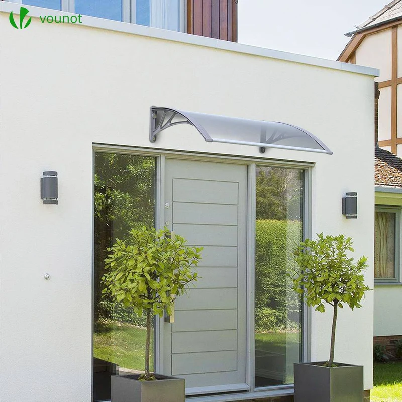 Auvent de porte marquise 120x80 cm transparent en Polycarbonate anti UV Gris