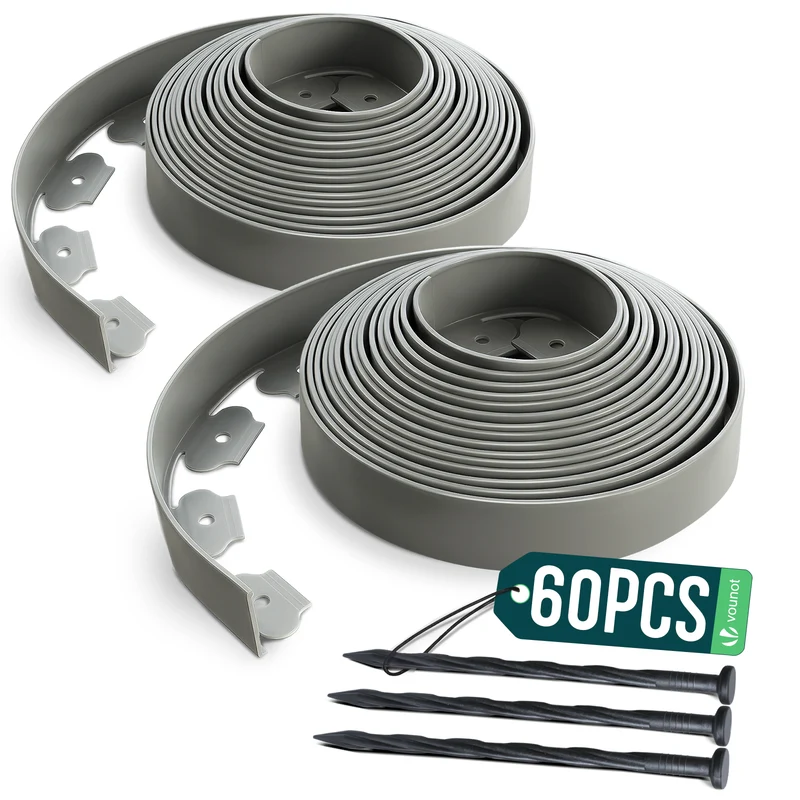 Bordure de jardin plastique flexible 20m avec piquets gris