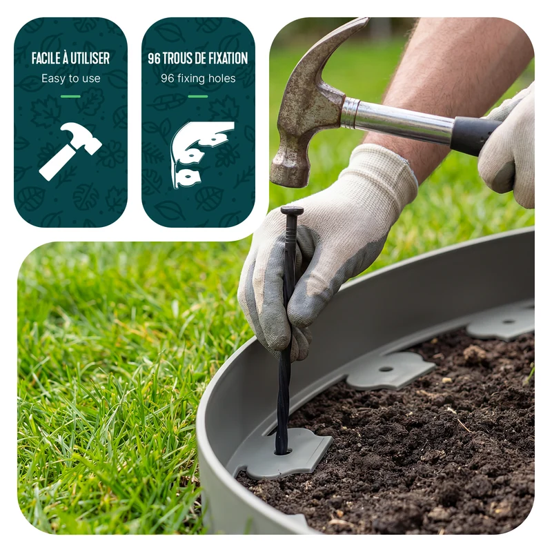 Bordure de jardin plastique flexible 10m avec piquets gris