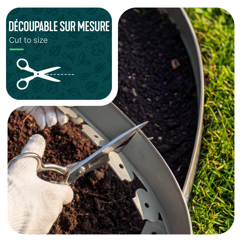 Bordure de jardin plastique flexible 10m avec piquets gris