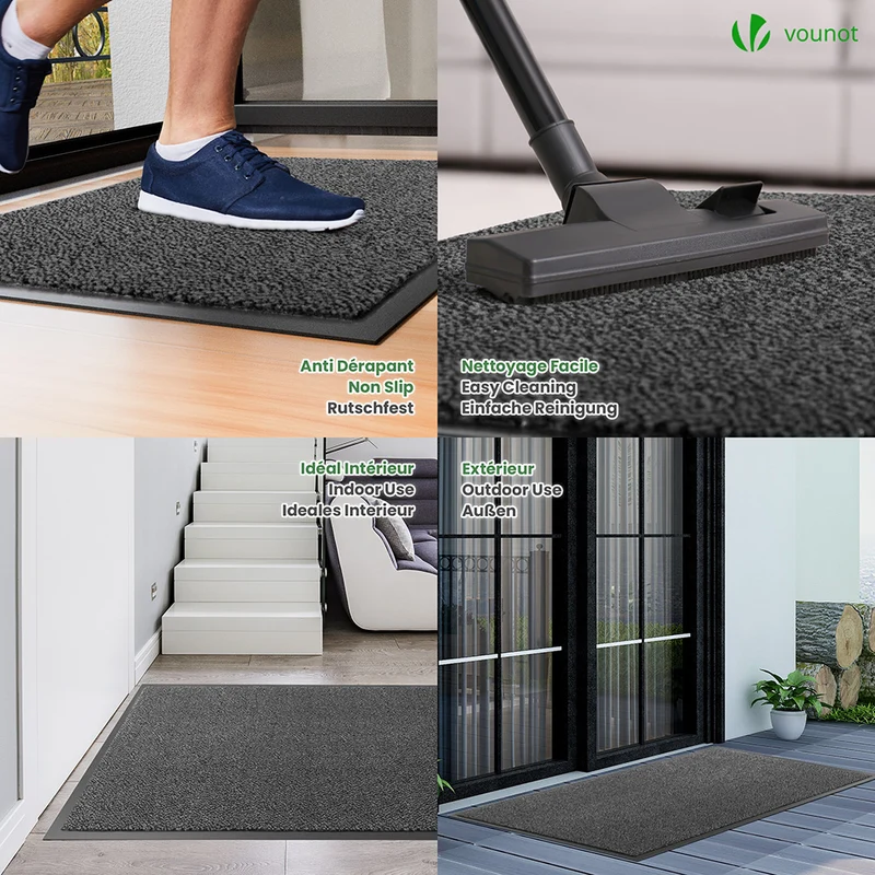 Tapis de porte paillasson 90x120cm Gris-Noir