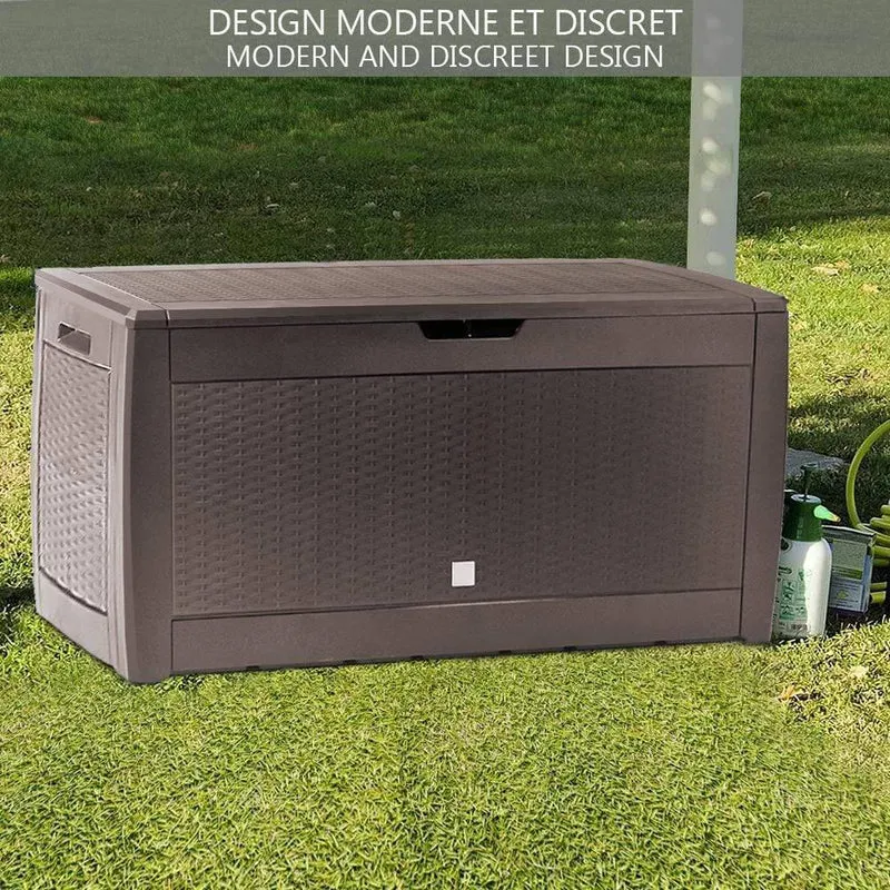 Coffre de Rangement Exterieur 310L en PP 119x48x60CM Style Polyrotin Marron