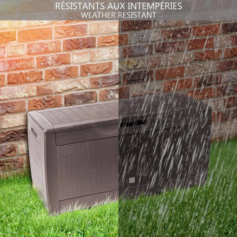 Coffre de Rangement Exterieur 310L en PP 119x48x60CM Style Polyrotin Marron