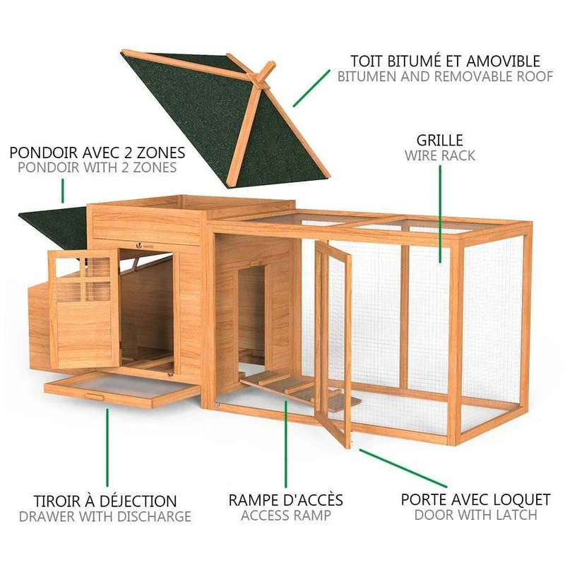 Grand poulailler en Bois avec Pondoir et Perchoir