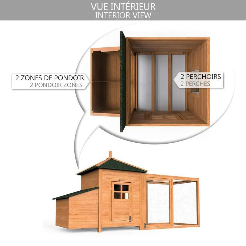 Grand poulailler en Bois avec Pondoir et Perchoir