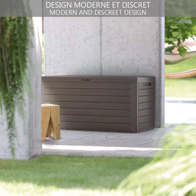 Coffre de Rangement Exterieur 280L en PP 116x44x55CM Style Bois Marron