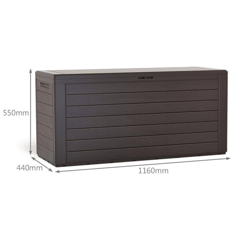 Coffre de Rangement Exterieur 280L en PP 116x44x55CM Style Bois Marron