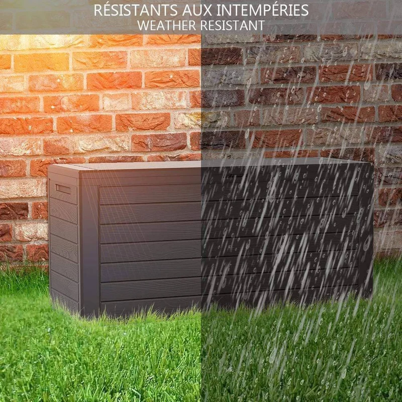 Coffre de Rangement Exterieur 280L en PP 116x44x55CM Style Bois Marron
