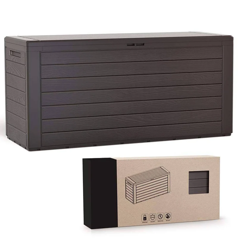 Coffre de Rangement Exterieur 280L en PP 116x44x55CM Style Bois Marron