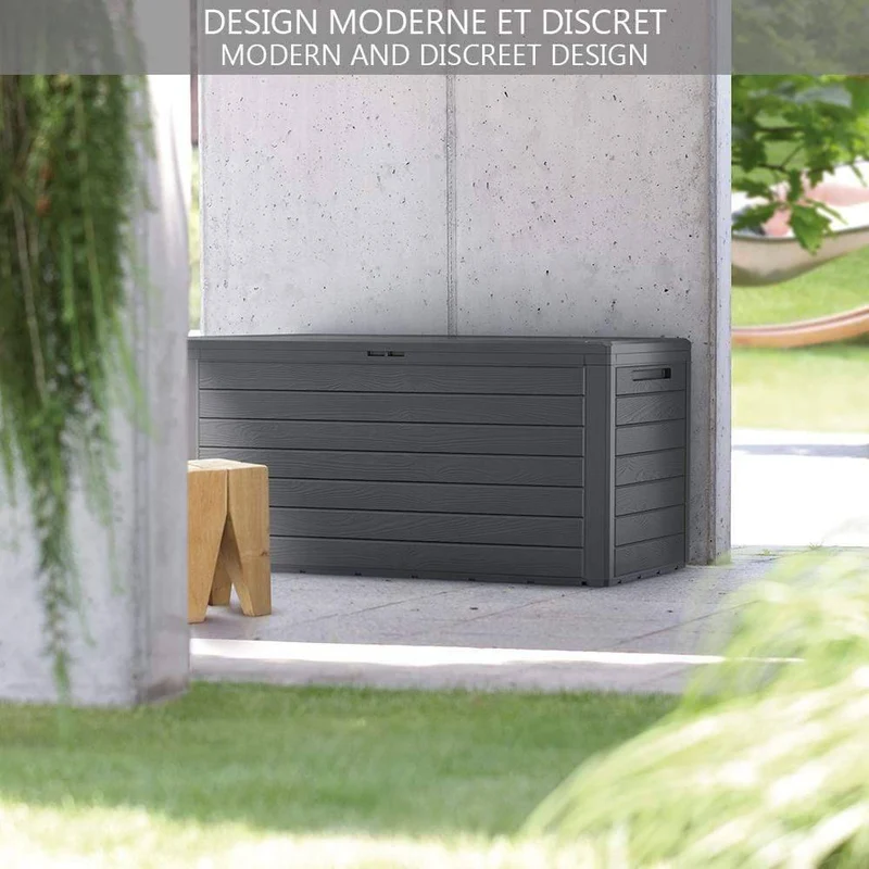 Coffre de Rangement Exterieur 280L en PP 116x44x55CM Style Bois Anthracite