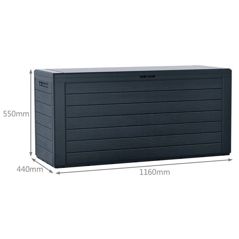Coffre de Rangement Exterieur 280L en PP 116x44x55CM Style Bois Anthracite