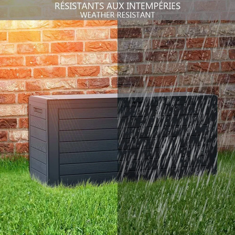 Coffre de Rangement Exterieur 280L en PP 116x44x55CM Style Bois Anthracite