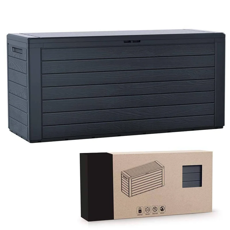 Coffre de Rangement Exterieur 280L en PP 116x44x55CM Style Bois Anthracite