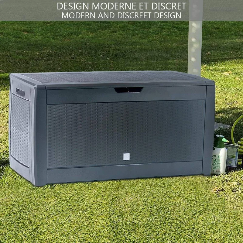 Coffre de Rangement Exterieur 310L en PP 119x48x60CM Style Polyrotin Anthracite