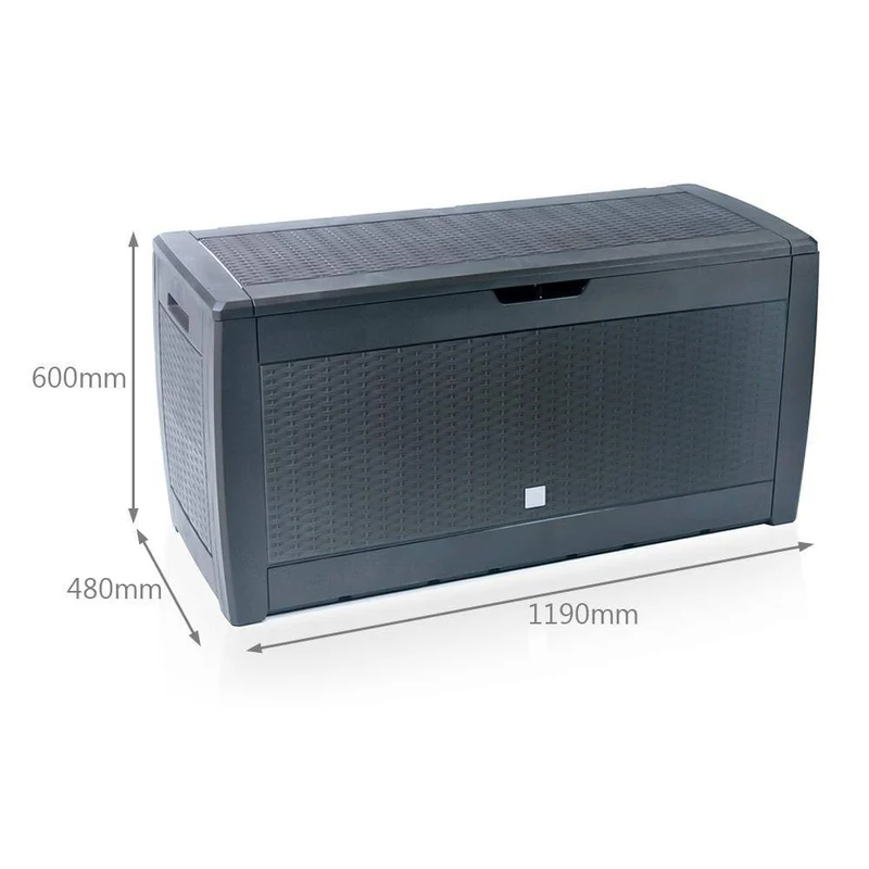 Coffre de Rangement Exterieur 310L en PP 119x48x60CM Style Polyrotin Anthracite