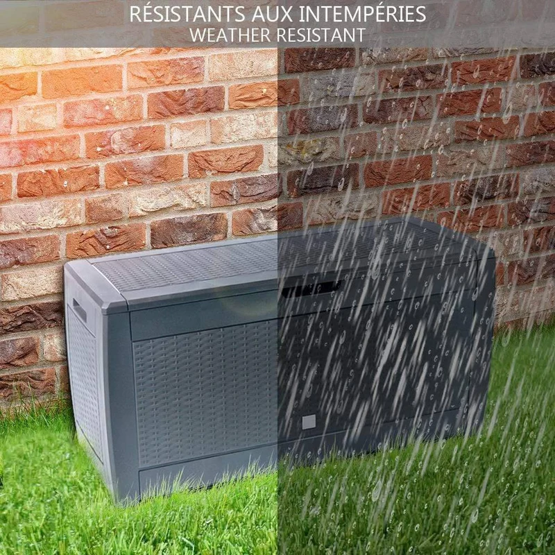 Coffre de Rangement Exterieur 310L en PP 119x48x60CM Style Polyrotin Anthracite