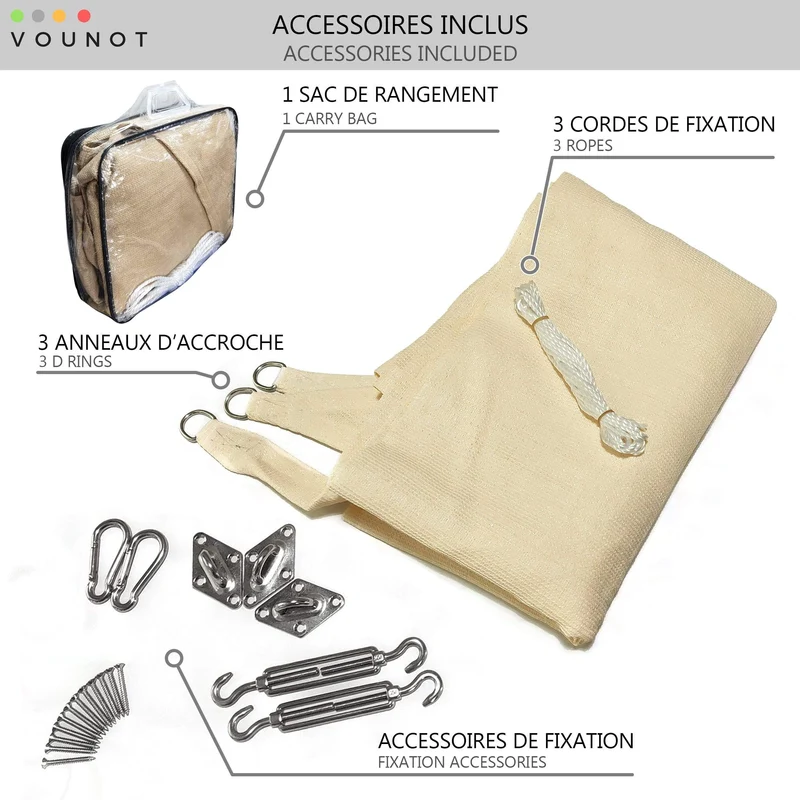 Voile d ombrage Triangle HDPE avec 19 pcs kit de montage