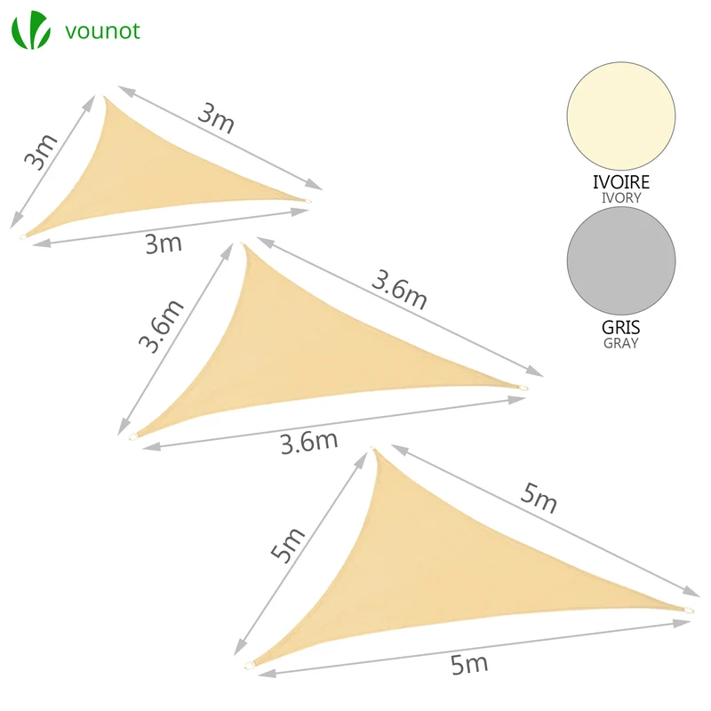 Voile d ombrage Triangle HDPE avec 19 pcs kit de montage