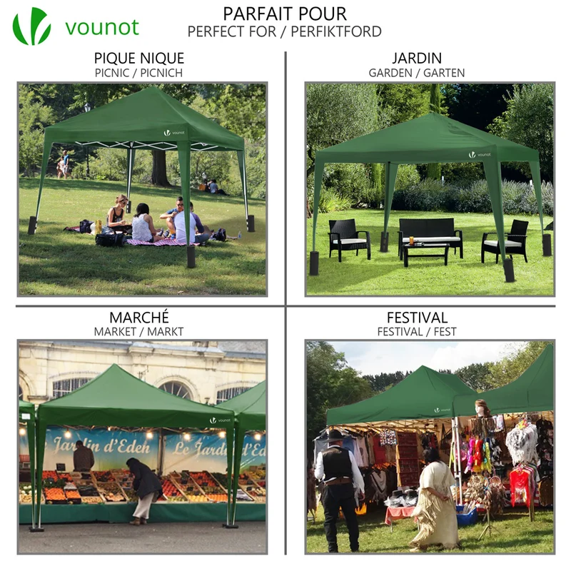 Tonnelle de jardin 3x3m pliable verte avec sac de transport