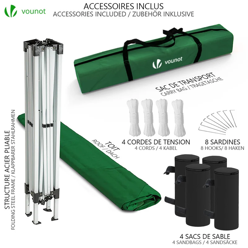 Tonnelle de jardin 3x3m pliable verte avec sac de transport