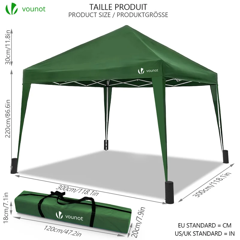 Tonnelle de jardin 3x3m pliable verte avec sac de transport