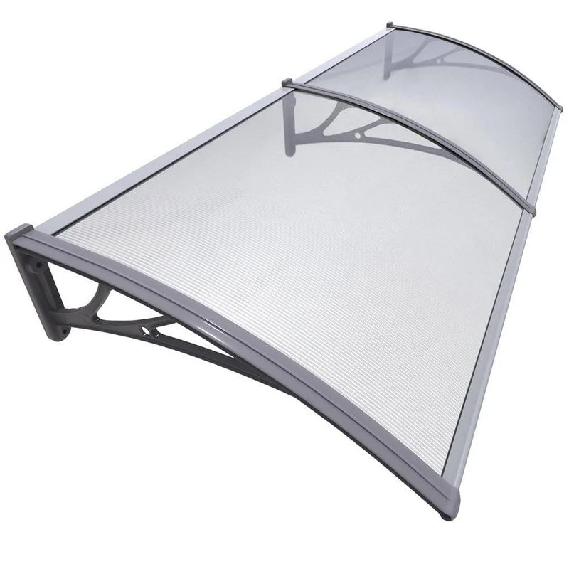 Auvent de porte marquise 200x80 cm transparent en Polycarbonate anti UV Gris
