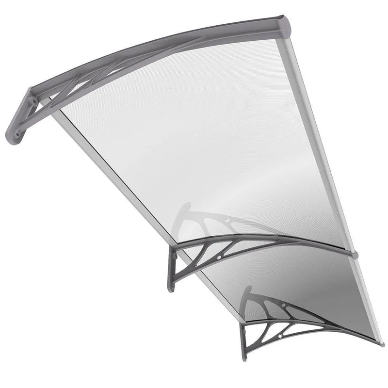 Auvent de porte marquise 200x80 cm transparent en Polycarbonate anti UV Gris