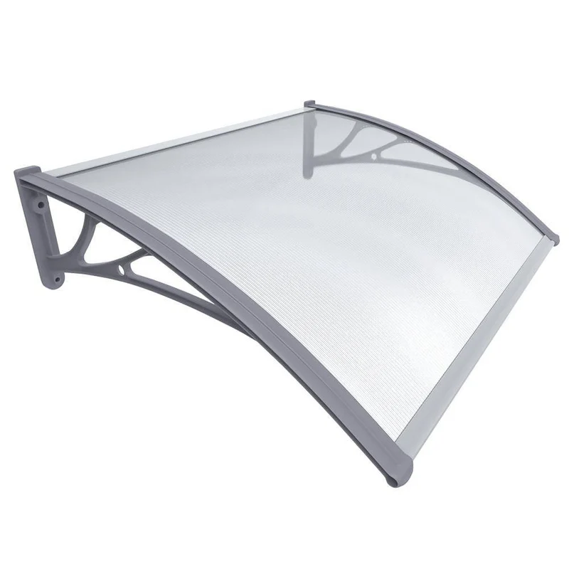 Auvent de porte marquise 100x80 cm transparent en Polycarbonate anti UV Gris