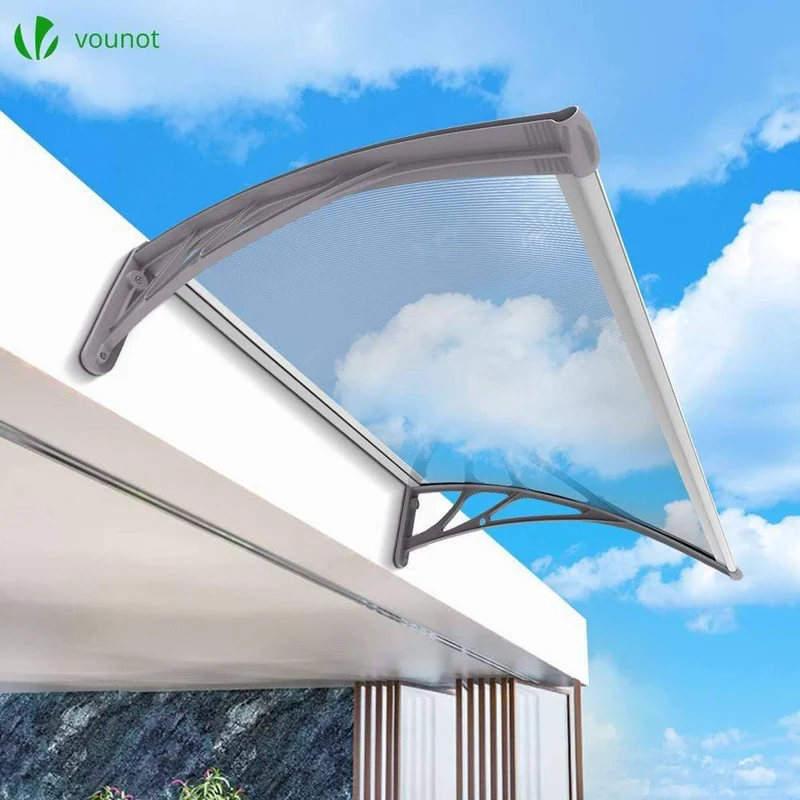 Auvent de porte marquise 100x80 cm transparent en Polycarbonate anti UV Gris