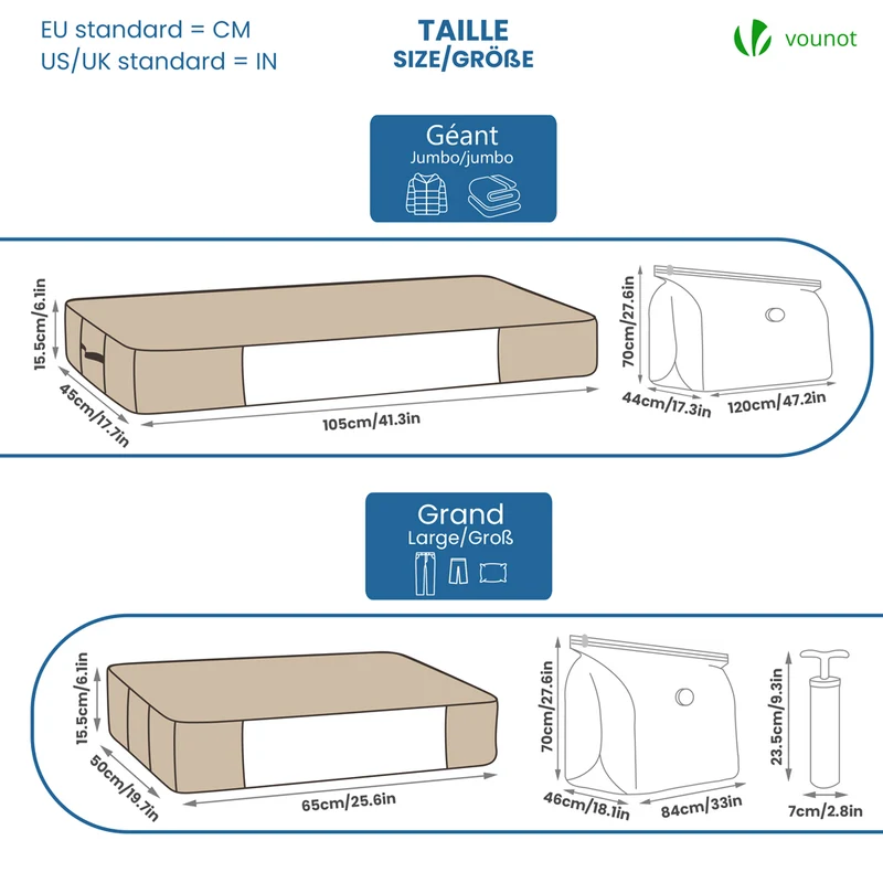 Lot de 5 Housses de rangement sous vide sous lit