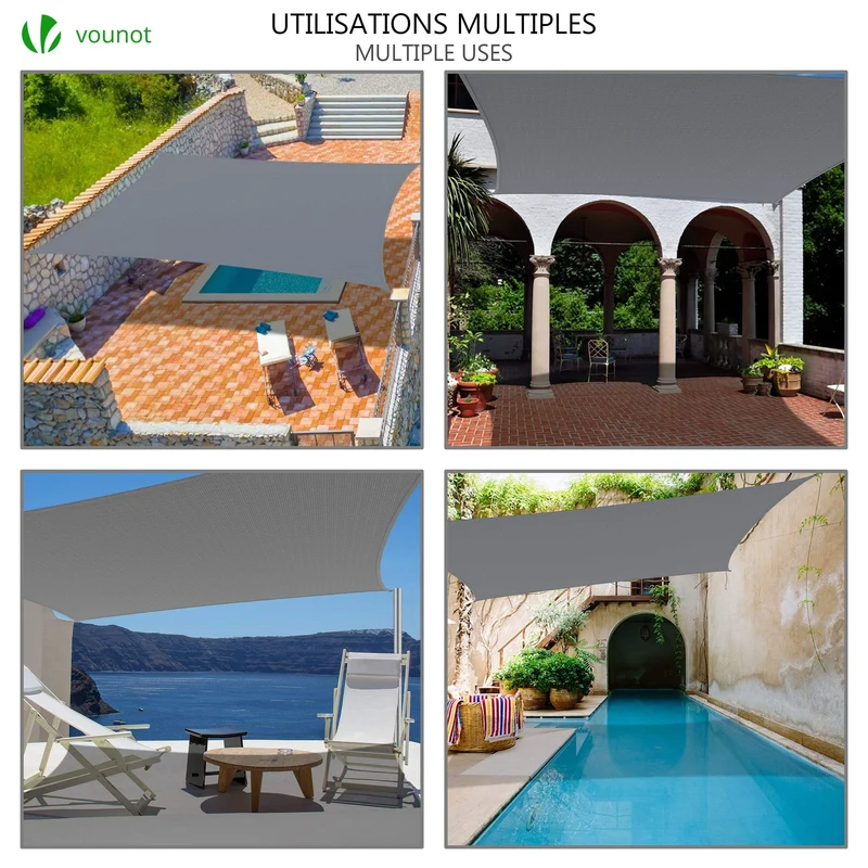 Voile d'ombrage rectangulaire avec 24pcs kit de fixation