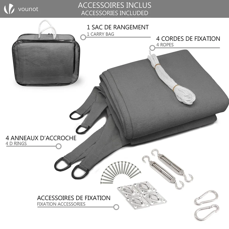 Voile d'ombrage rectangulaire avec 24pcs kit de fixation