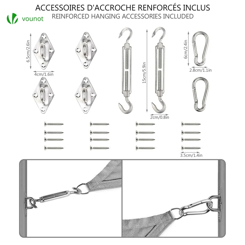 Voile d'ombrage rectangulaire avec 24pcs kit de fixation