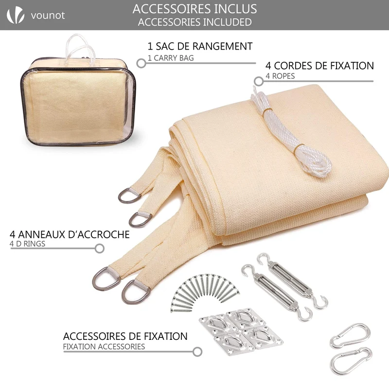 Voile d'ombrage rectangulaire avec 24pcs kit de fixation