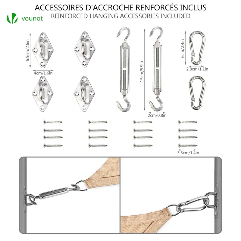 Voile d'ombrage rectangulaire avec 24pcs kit de fixation